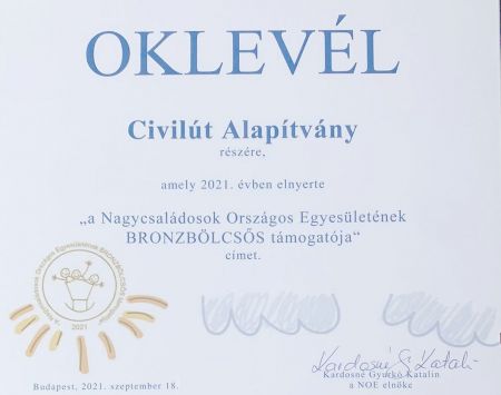 Díjazták a Civilút Alapítványt 